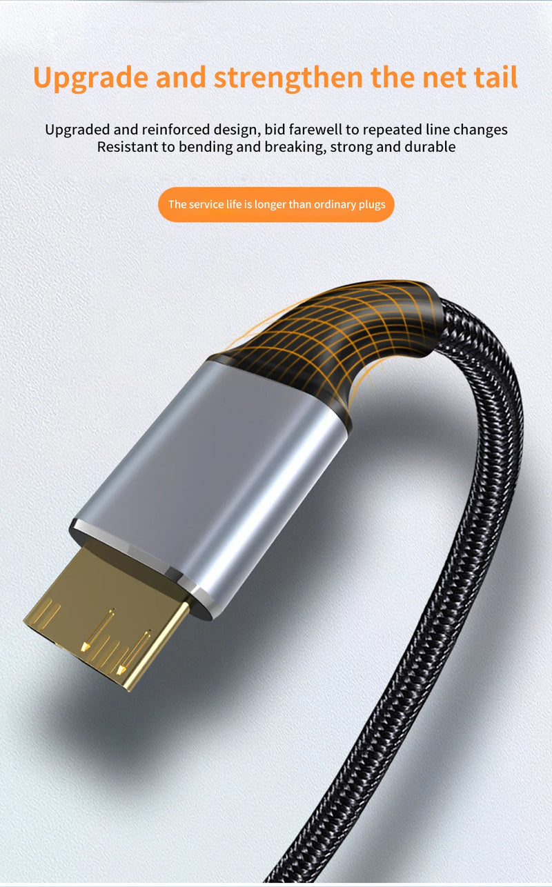 USB 3.0 Type A  to Micro B Connector Cable 5Gbps 3A Fast Data Sync Cord USB C to Micro B Adapter External Hard Drive Disk Cable