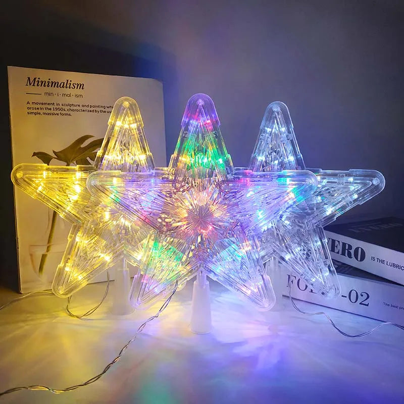 LED Light Up Christmas Tree Star Topper Xmas Tree Ornaments Lamp 2025 New Year Decorations For Home Navidad Natal Noel 2024