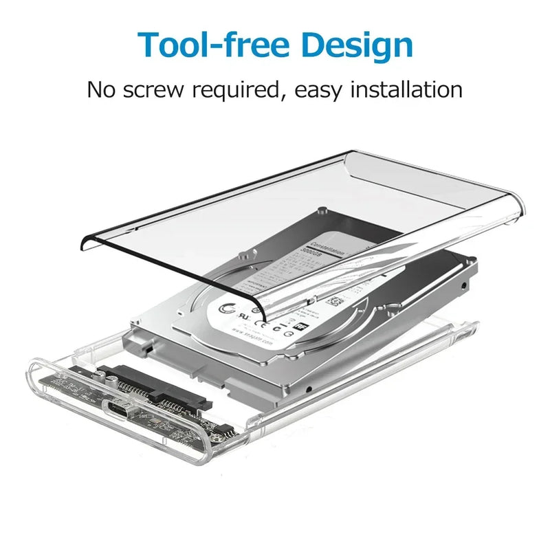 2.5 Inch SATA SSD External Hard Drive Case USB 3.0/Type C HDD Enclosure with 5Gbps Transfer Speed Clear Harddisk Boxs Hdd Case