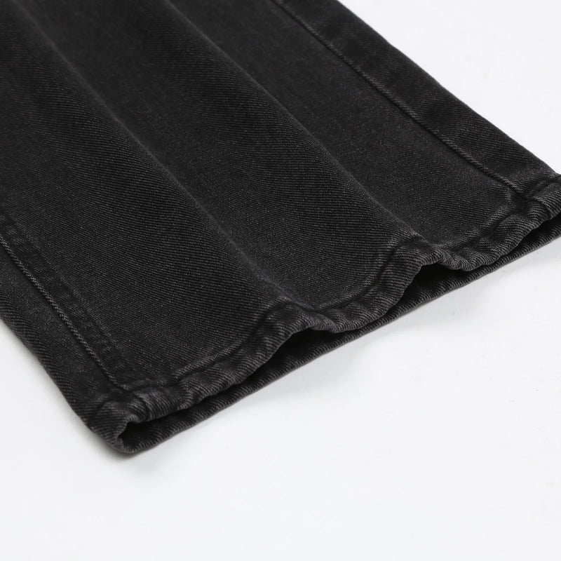 Retro Black Women Jeans Streetwear Straight Denim Pants Vintage Y2k Five Pockets Loose Trousers