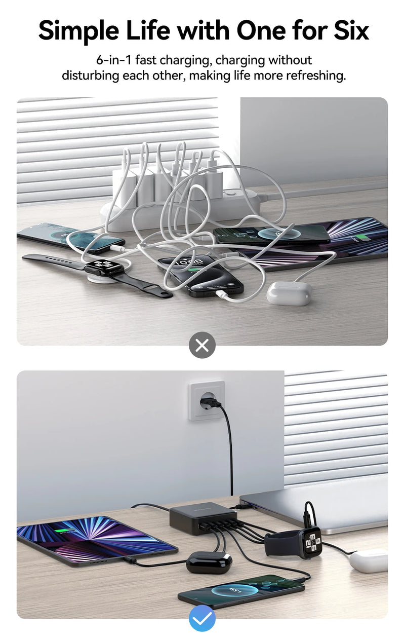 Rocoren 150W 6 in 1 Multi Port USB Type C High Speed Charger Fast Charging Dock Desktop Charger Power Station For iPhone Samsung