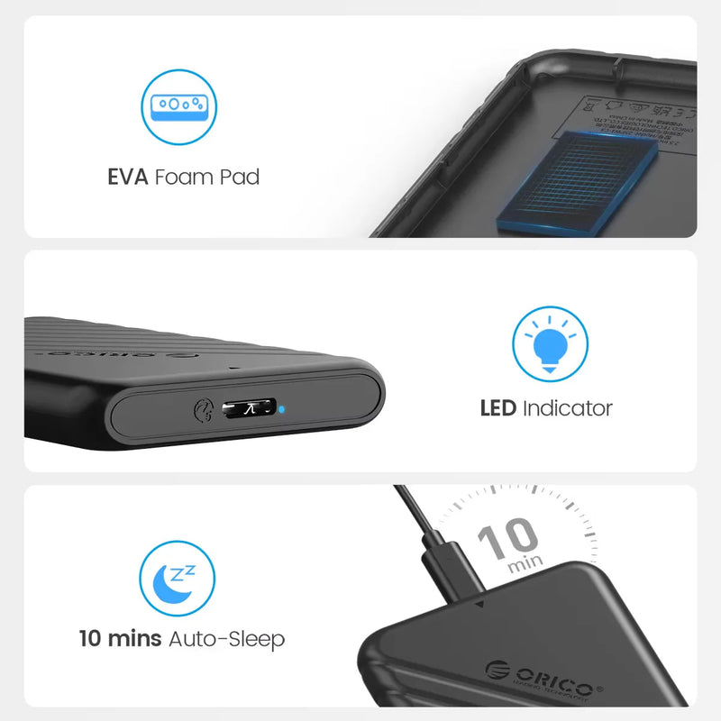 ORICO for PC Laptop MicroB USB3.0 2.5" External Storage HDD Case SATA 5Gbps HDD SSD Hard Drive Enclosure Support UASP