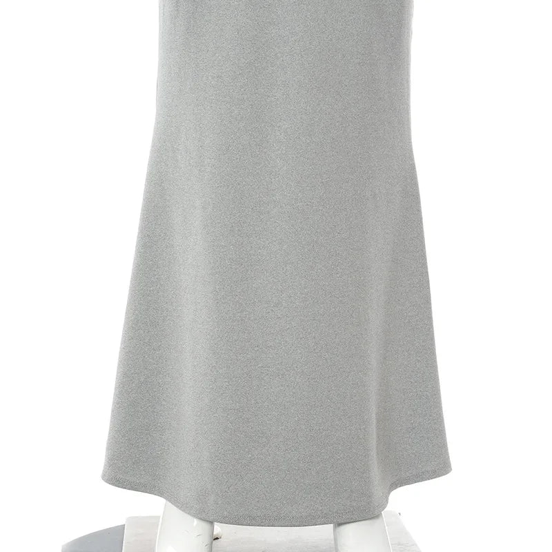 2024 Summer Fishtail Backless Dresses For Women's Sexy Spaghetti Strap Gray Long Dress Y2k Sleeveless Solid Skinny Robe Vestidos