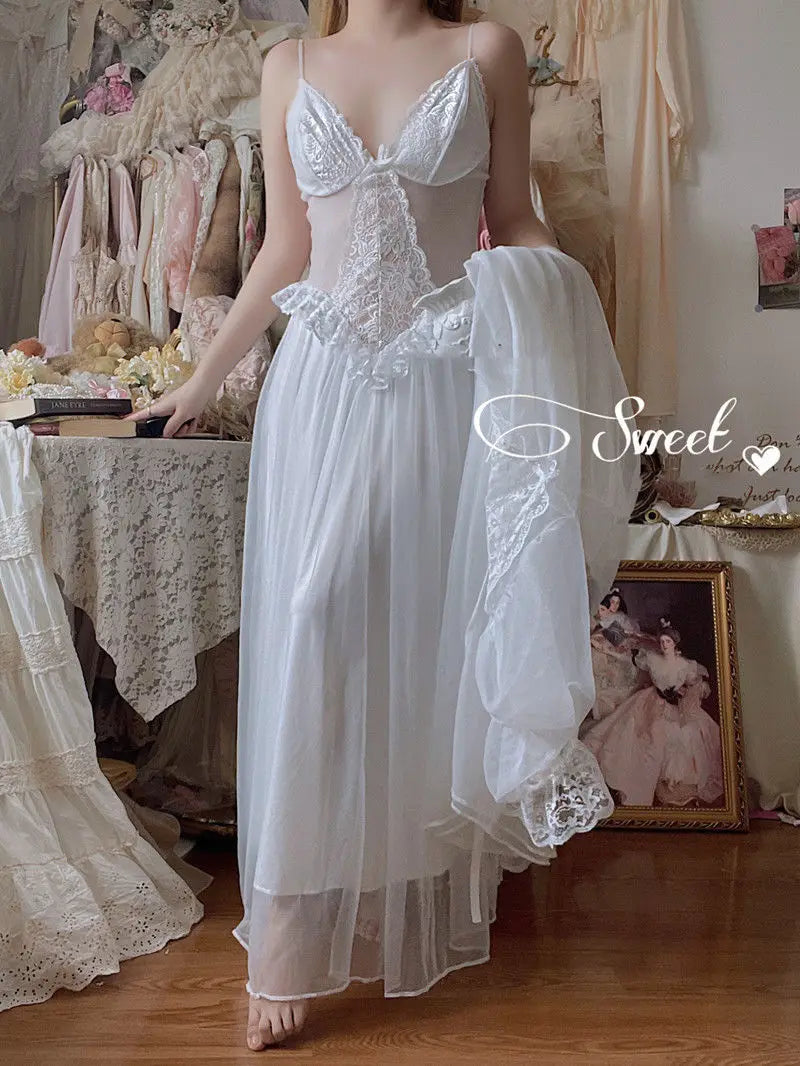 2022 Autumn White Fairy Vintage Sweet Dress Women Mesh Lace Sexy Casual Korean Dress Female Patchwork Designer Princess Dresses