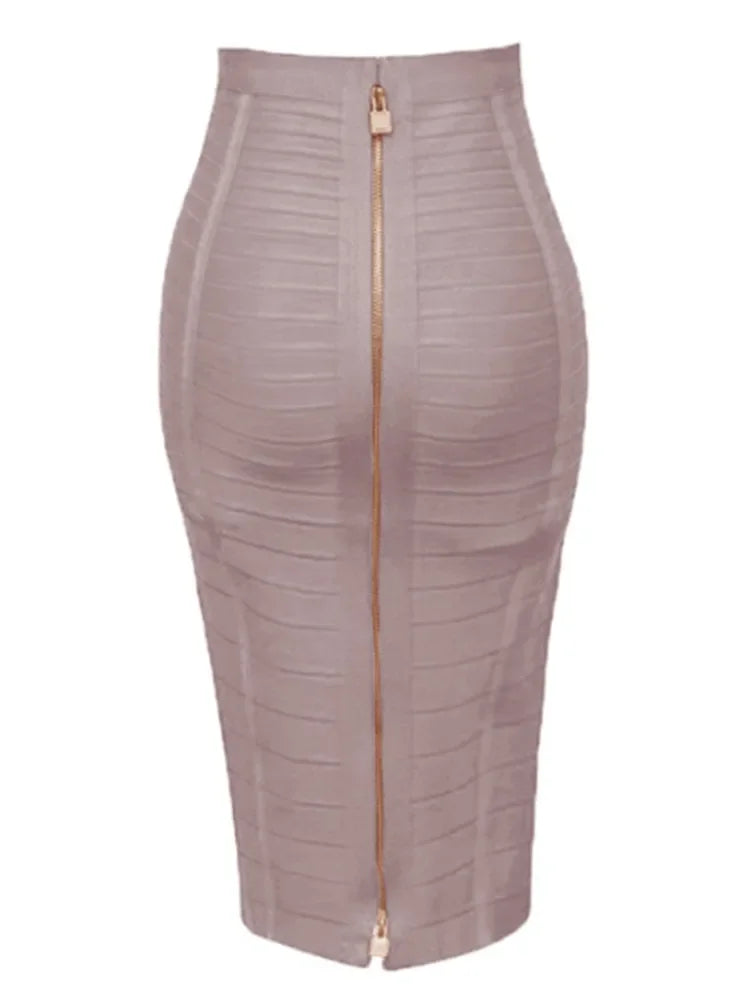 16 Colors Women Sexy Zipper Black Red Pink Bandage Skirt  XL XXL Elastic Bodycon Summer Pencil Skirt 58cm