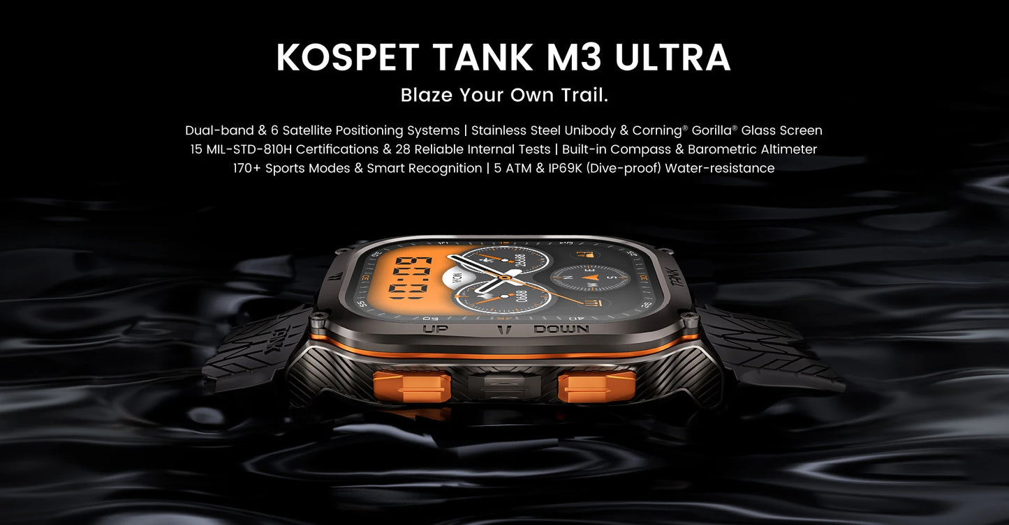 2025 Original KOSPET TANK M3 Ultra GPS Smartwatches For Men Women Smartwatch 480mAh Digital Fitness AMOLED AOD Bluetooth Watches