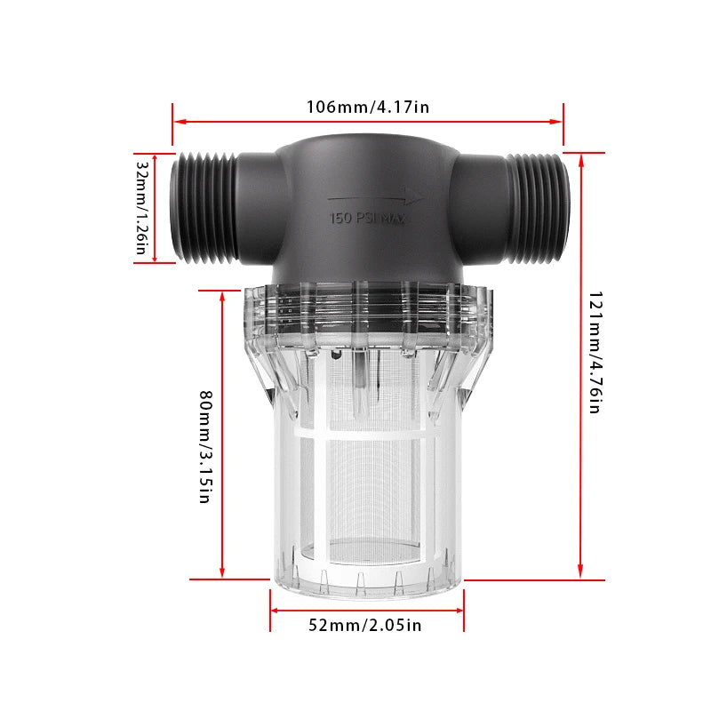 1inch external thread filter, 25 water pipes, 304 stainless steel filter, pre filter, tap water pipe filter, plastic transpare