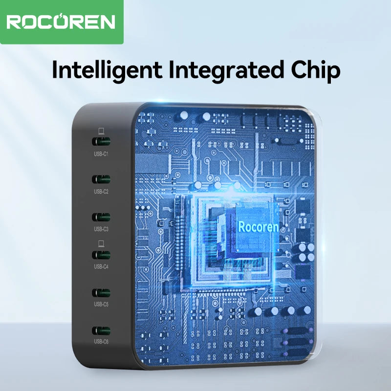Rocoren 150W 6 in 1 Multi Port USB Type C High Speed Charger Fast Charging Dock Desktop Charger Power Station For iPhone Samsung