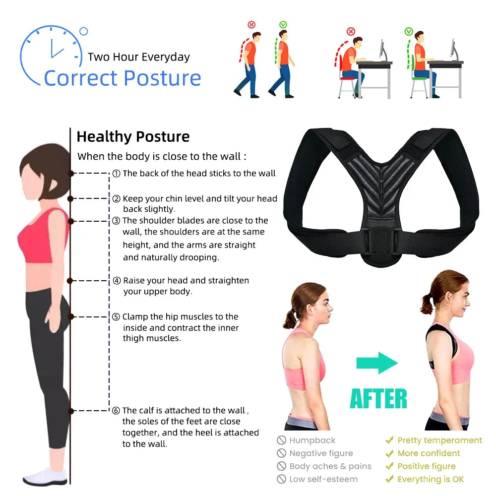 Adjustable Posture Corrector Back Support Women Men Hunchback Correction Back Straightener Work Pain Relief Upper Back Brace