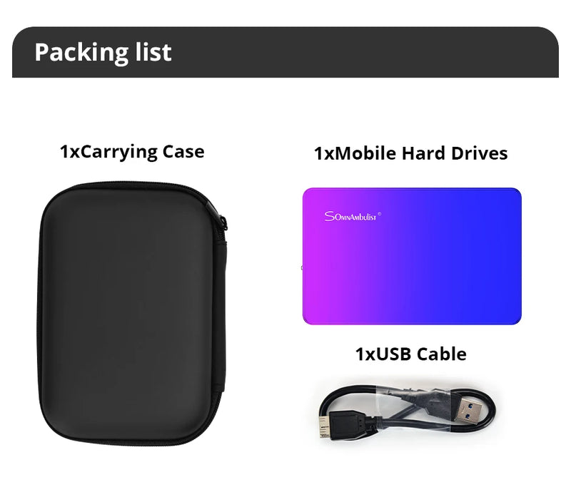SomnAmbulist HDD 2.5Inch Portable External Hard Drive 250GB 320GB 500GB 1TB USB3.0 Storage Compatible for PC Laptops TV PS4 Xbox