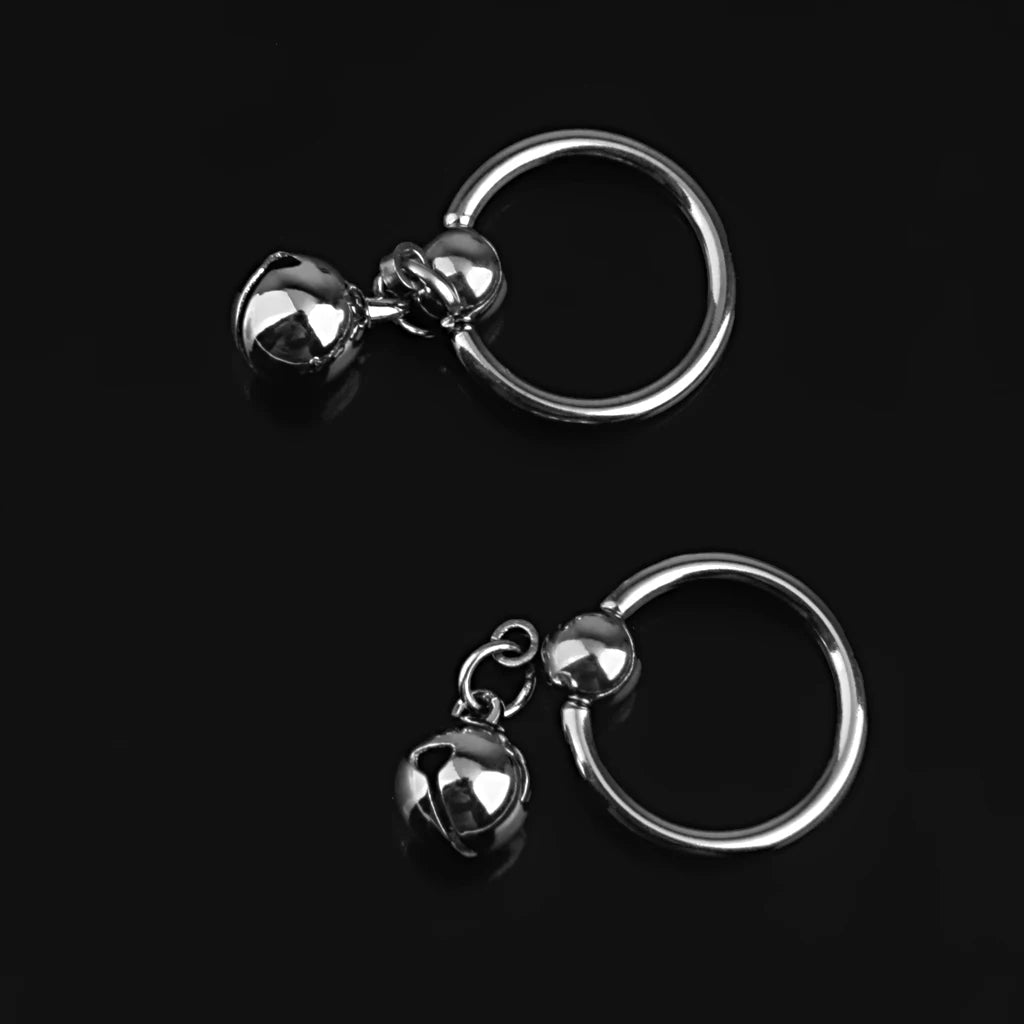 1 Pair 14G Stainless Steel Pendant Nipple Ring Body Piercing Bell Charm Novelty Design with Bell Charm Nipple Rings