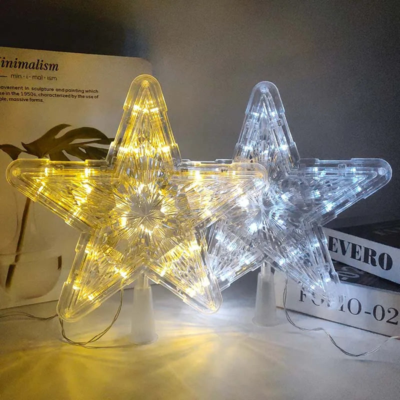 LED Light Up Christmas Tree Star Topper Xmas Tree Ornaments Lamp 2025 New Year Decorations For Home Navidad Natal Noel 2024