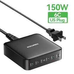 Rocoren 150W 6 in 1 Multi Port USB Type C High Speed Charger Fast Charging Dock Desktop Charger Power Station For iPhone Samsung