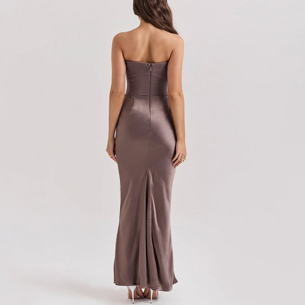 2024 Spring Strapless Sexy Party Evening Dresses Bodycon Ankle Length Long Velvet Dresses Women Fishbone Slim Tube Dress