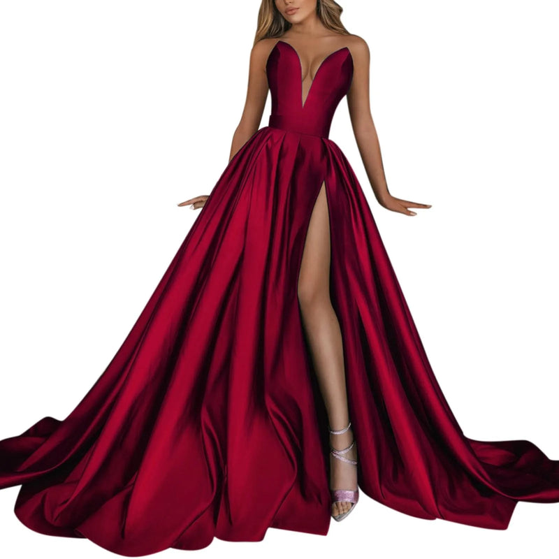 Women'S One Shoulder Sequin Dresses Sexy Pure Desire Fashionable Elegant A-Line Dress Solid Color High Split Wedding Skirt