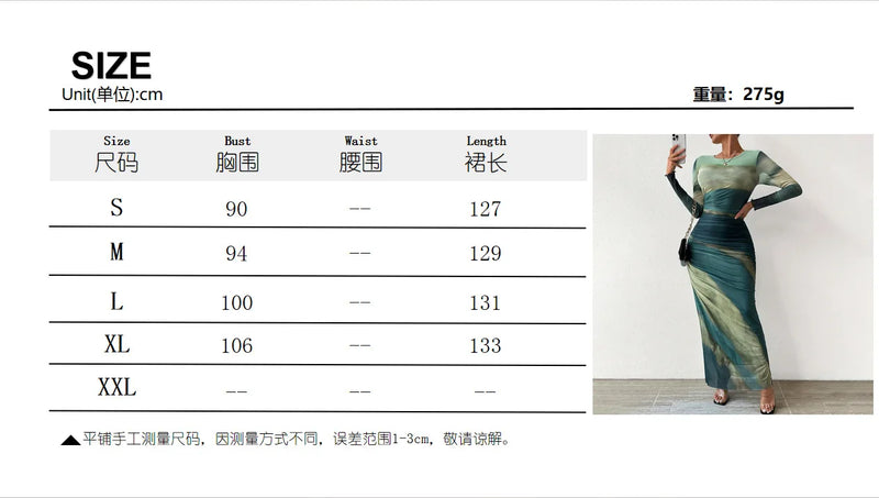 Women's dress, commuting tie dye pleated slim fit round neck long sleeved dress, autumn feminine temperament, high-end feeling