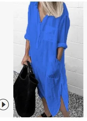 Cotton Linen Maxi Dress for Women 2023 Spring Summer Casual Long Sleeve Shirt Dress Oversized Female Clothing Y2K Vestido Robe