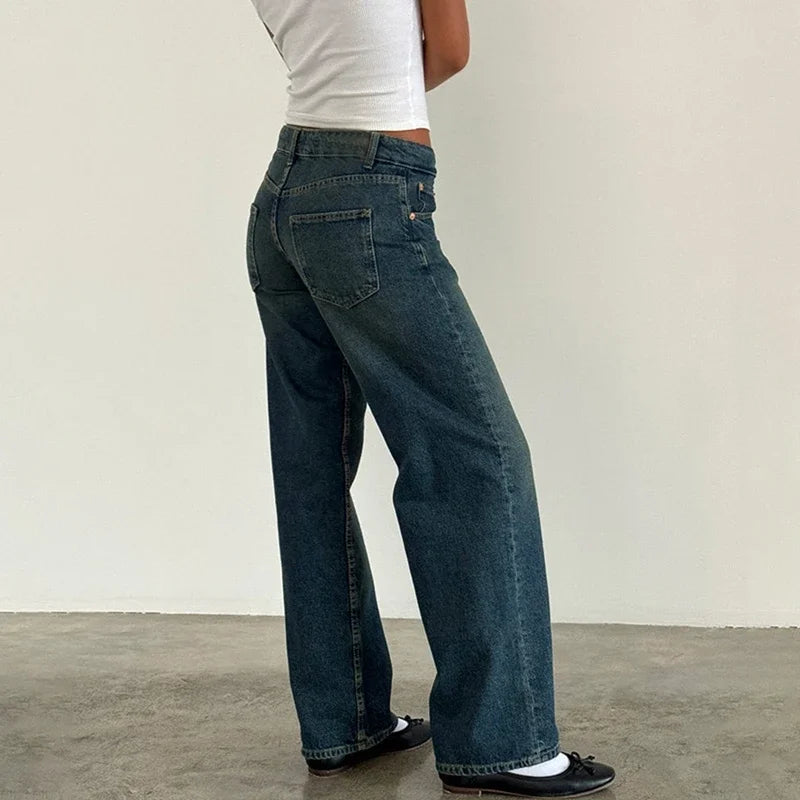 Women Y2K Wide Leg Denim Pants Baggy Low Waist Boyfriend Jeans Casual Vintage Loose Fit Jeans Trousers Cyber Grunge Streetwear