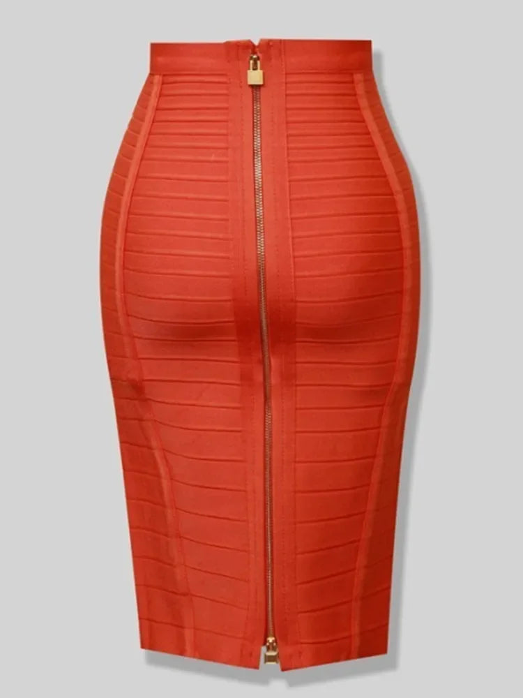 16 Colors Women Sexy Zipper Black Red Pink Bandage Skirt  XL XXL Elastic Bodycon Summer Pencil Skirt 58cm