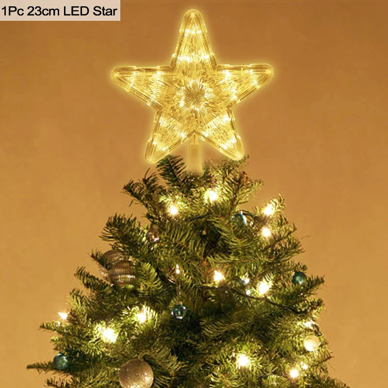 LED Light Up Christmas Tree Star Topper Xmas Tree Ornaments Lamp 2025 New Year Decorations For Home Navidad Natal Noel 2024