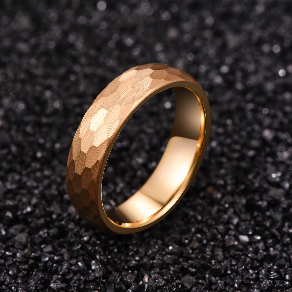 NUNCAD 6mm 4mm 18k Gold Plated Hammered Tungsten Carbide Ring Domed Comfort Fit Engagement Ring Size 5-12 T070R T071R