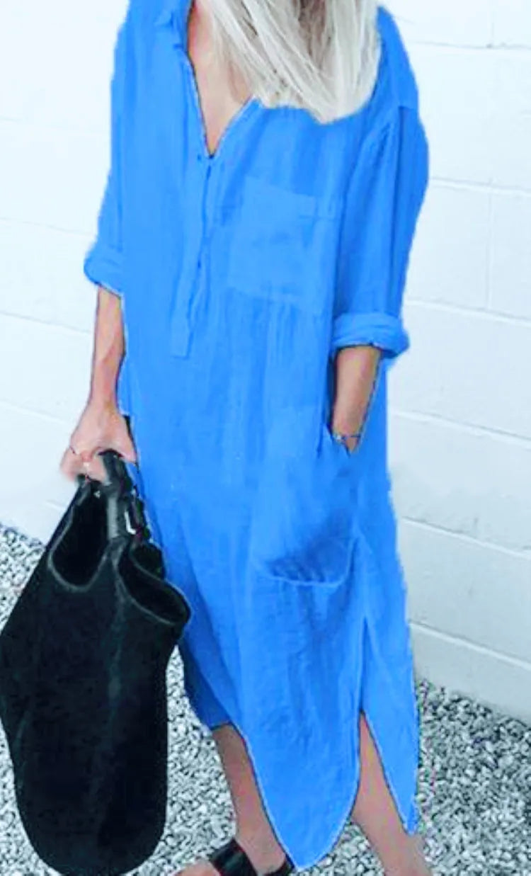 Cotton Linen Maxi Dress for Women 2023 Spring Summer Casual Long Sleeve Shirt Dress Oversized Female Clothing Y2K Vestido Robe