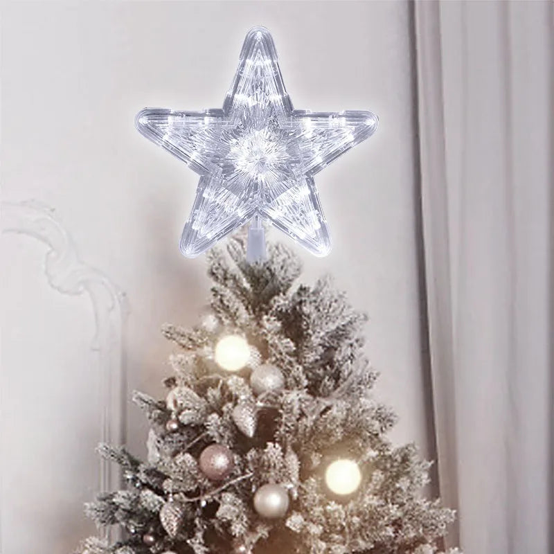 LED Light Up Christmas Tree Star Topper Xmas Tree Ornaments Lamp 2025 New Year Decorations For Home Navidad Natal Noel 2024