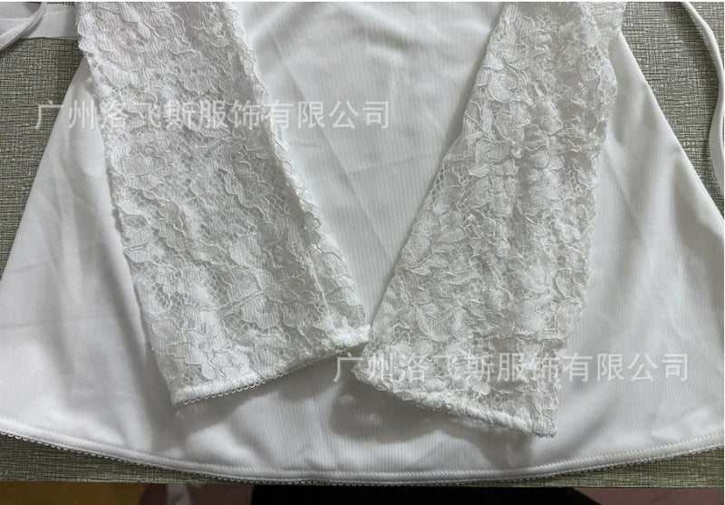 2024 European and American Fashion Women New Sexy Lace Lace Trimmed Slim Fit Backless French Long Sleeved Dress