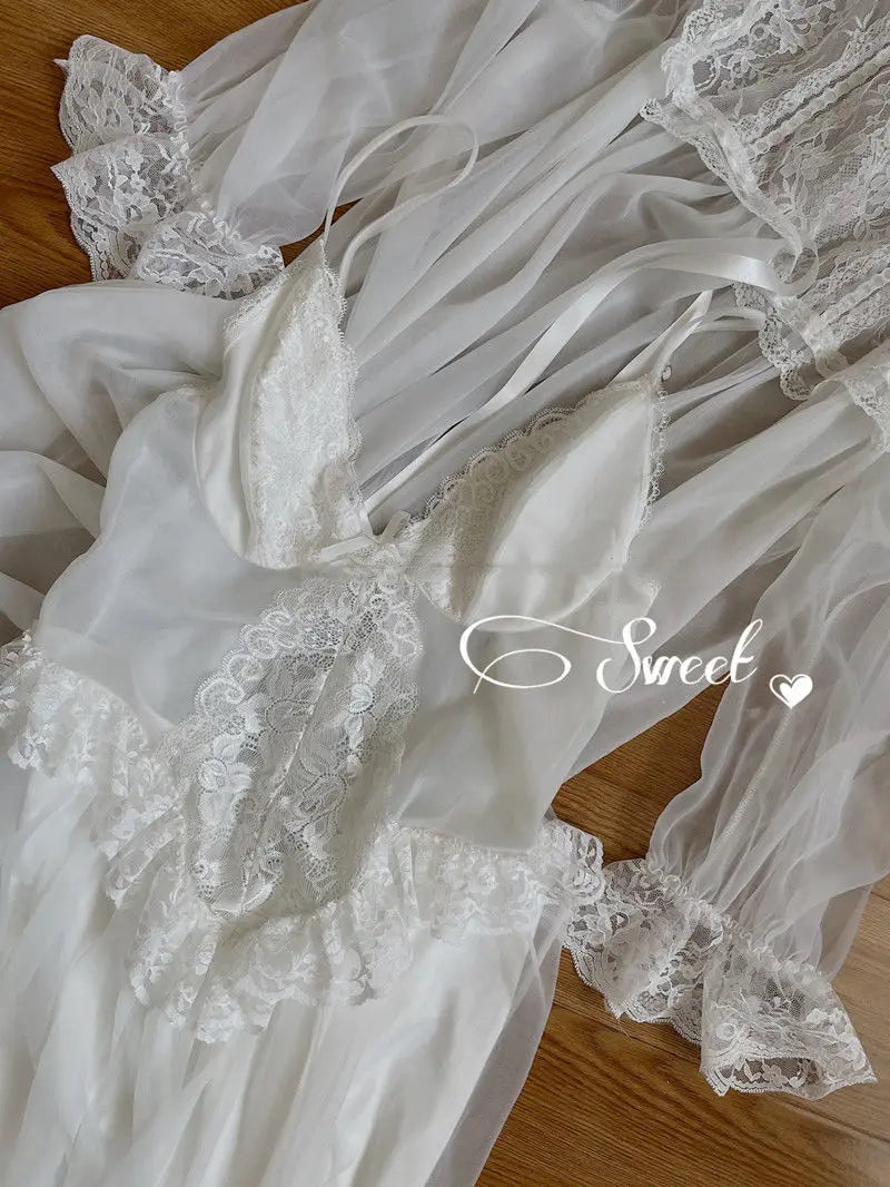 2022 Autumn White Fairy Vintage Sweet Dress Women Mesh Lace Sexy Casual Korean Dress Female Patchwork Designer Princess Dresses