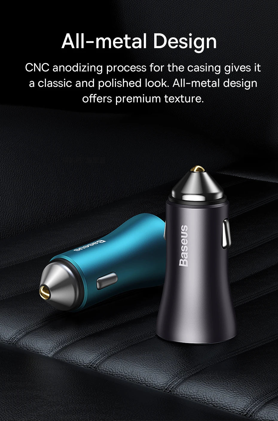 Baseus 60W USB Type C Car Charger Quick Charge QC 4.0 PD 3.0 Fast Charging Car Charger For iPhone 13 12 Pro Max Xiaomi Samsung