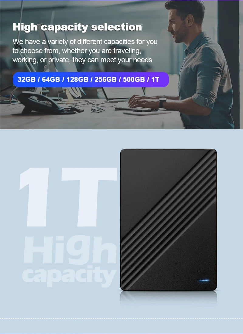 Portable External HD 1TB External Hard Drive HDD 500GB 250GB Memory USB 3.0 High Speed Flash Drive For Laptop PC MacBook PS4 PS5