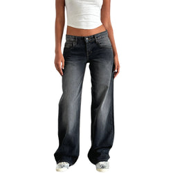 Women Casual Low Rise Jeans Fashion Loose Straight Leg Denim Pants with Pockets for Summer Spring