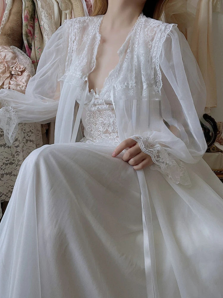 2022 Autumn White Fairy Vintage Sweet Dress Women Mesh Lace Sexy Casual Korean Dress Female Patchwork Designer Princess Dresses