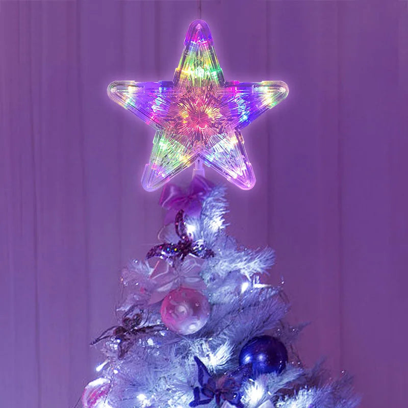 LED Light Up Christmas Tree Star Topper Xmas Tree Ornaments Lamp 2025 New Year Decorations For Home Navidad Natal Noel 2024