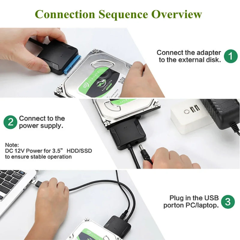 Grwibeou USB 3.0 To SATA Cable Sata III To USB Adapter Converter Cables Support 2.5/3.5 Inch External SSD HDD Adapter Hard Drive