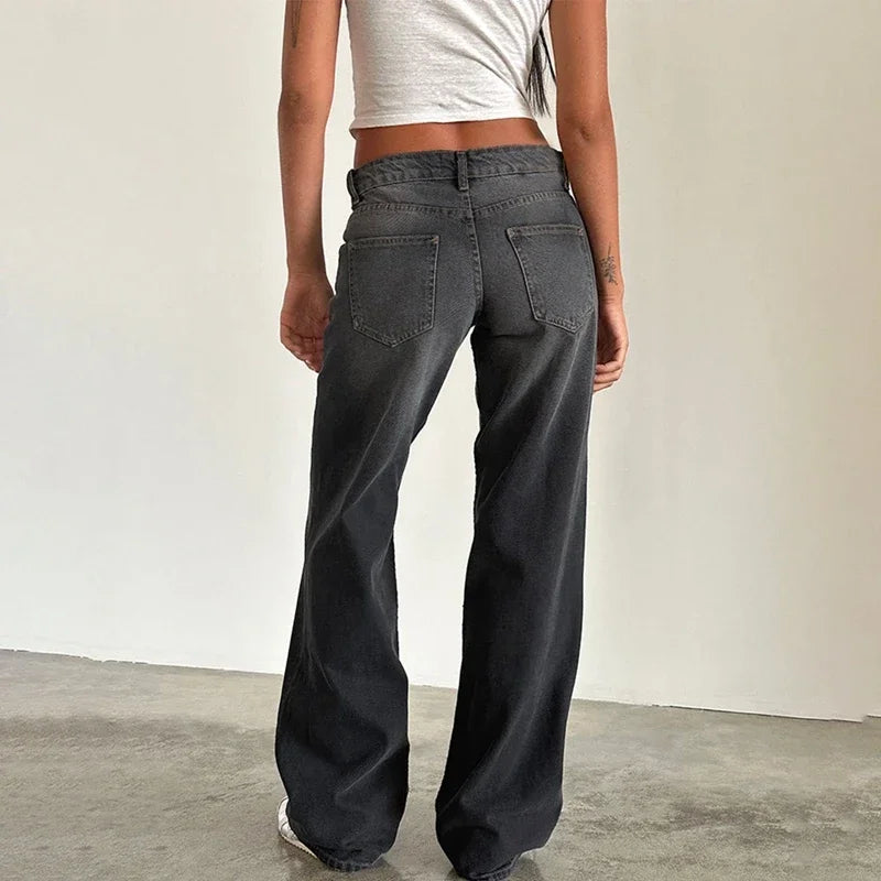 Women Y2K Wide Leg Denim Pants Baggy Low Waist Boyfriend Jeans Casual Vintage Loose Fit Jeans Trousers Cyber Grunge Streetwear