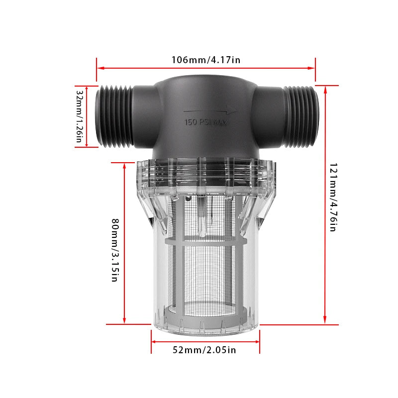 1inch external thread filter, 25 water pipes, 304 stainless steel filter, pre filter, tap water pipe filter, plastic transpare