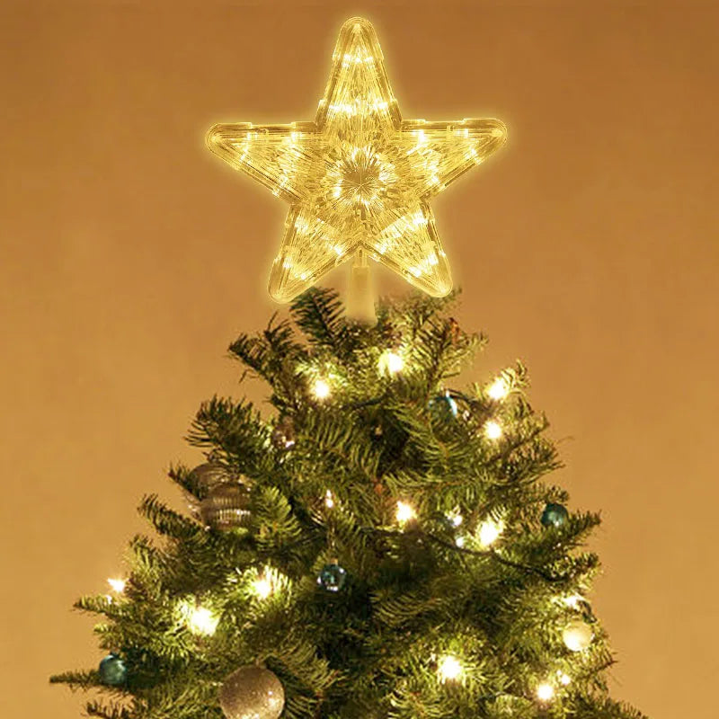 LED Light Up Christmas Tree Star Topper Xmas Tree Ornaments Lamp 2025 New Year Decorations For Home Navidad Natal Noel 2024