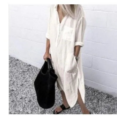Cotton Linen Maxi Dress for Women 2023 Spring Summer Casual Long Sleeve Shirt Dress Oversized Female Clothing Y2K Vestido Robe