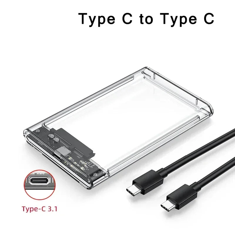 2.5 Inch SATA SSD External Hard Drive Case USB 3.0/Type C HDD Enclosure with 5Gbps Transfer Speed Clear Harddisk Boxs Hdd Case