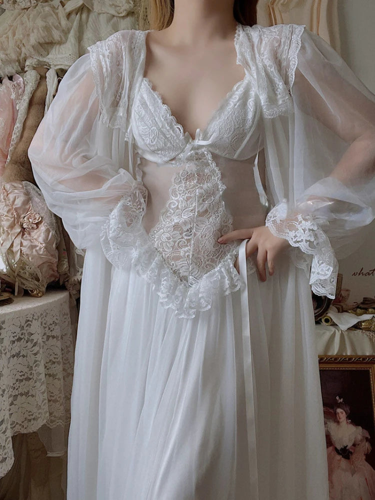 2022 Autumn White Fairy Vintage Sweet Dress Women Mesh Lace Sexy Casual Korean Dress Female Patchwork Designer Princess Dresses