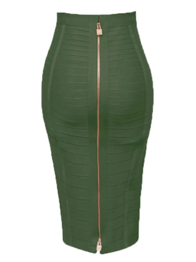 16 Colors Women Sexy Zipper Black Red Pink Bandage Skirt  XL XXL Elastic Bodycon Summer Pencil Skirt 58cm