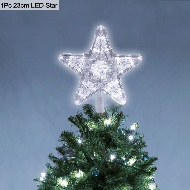 LED Light Up Christmas Tree Star Topper Xmas Tree Ornaments Lamp 2025 New Year Decorations For Home Navidad Natal Noel 2024