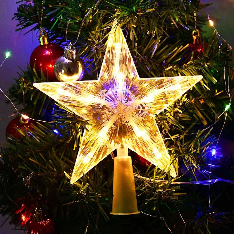 LED Light Up Christmas Tree Star Topper Xmas Tree Ornaments Lamp 2025 New Year Decorations For Home Navidad Natal Noel 2024