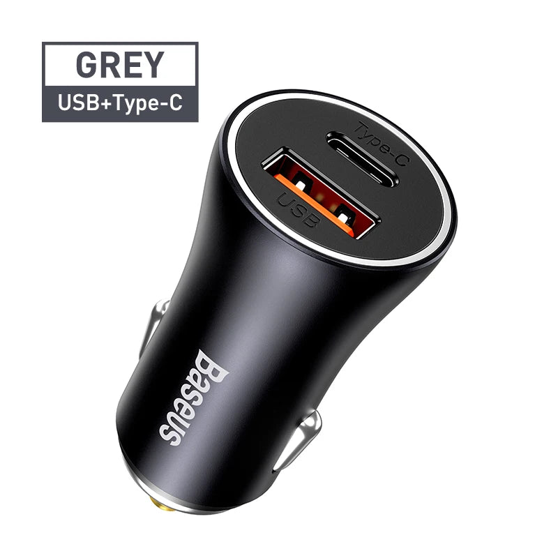 Baseus 60W USB Type C Car Charger Quick Charge QC 4.0 PD 3.0 Fast Charging Car Charger For iPhone 13 12 Pro Max Xiaomi Samsung