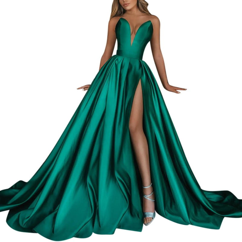 Women'S One Shoulder Sequin Dresses Sexy Pure Desire Fashionable Elegant A-Line Dress Solid Color High Split Wedding Skirt