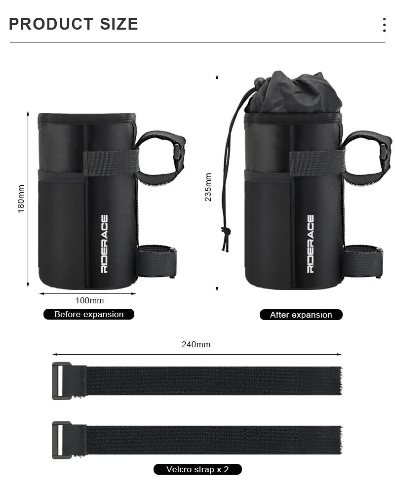 RIDERACE Bicycle Handlebar Bag Bike Water Bottle Carrier Pouch Portable MTB Road Cycling Insulated Kettle Bag Riding Equipment