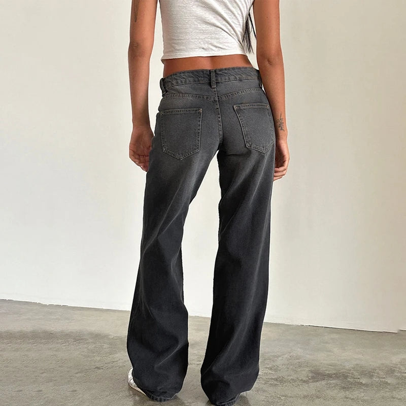 Women Y2K Wide Leg Denim Pants Baggy Low Waist Boyfriend Jeans Casual Vintage Loose Fit Jeans Trousers Cyber Grunge Streetwear
